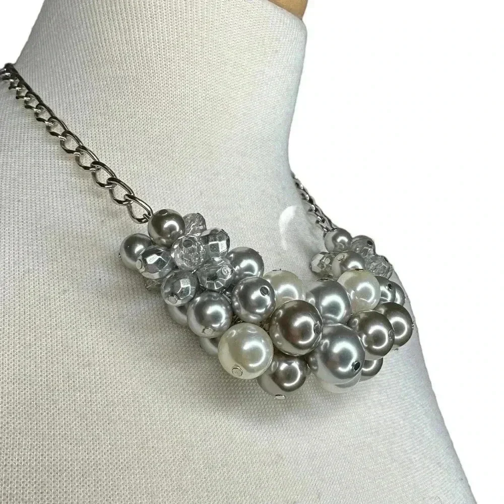 Cute bubble necklace silver chrome pearl clear beaded necklace